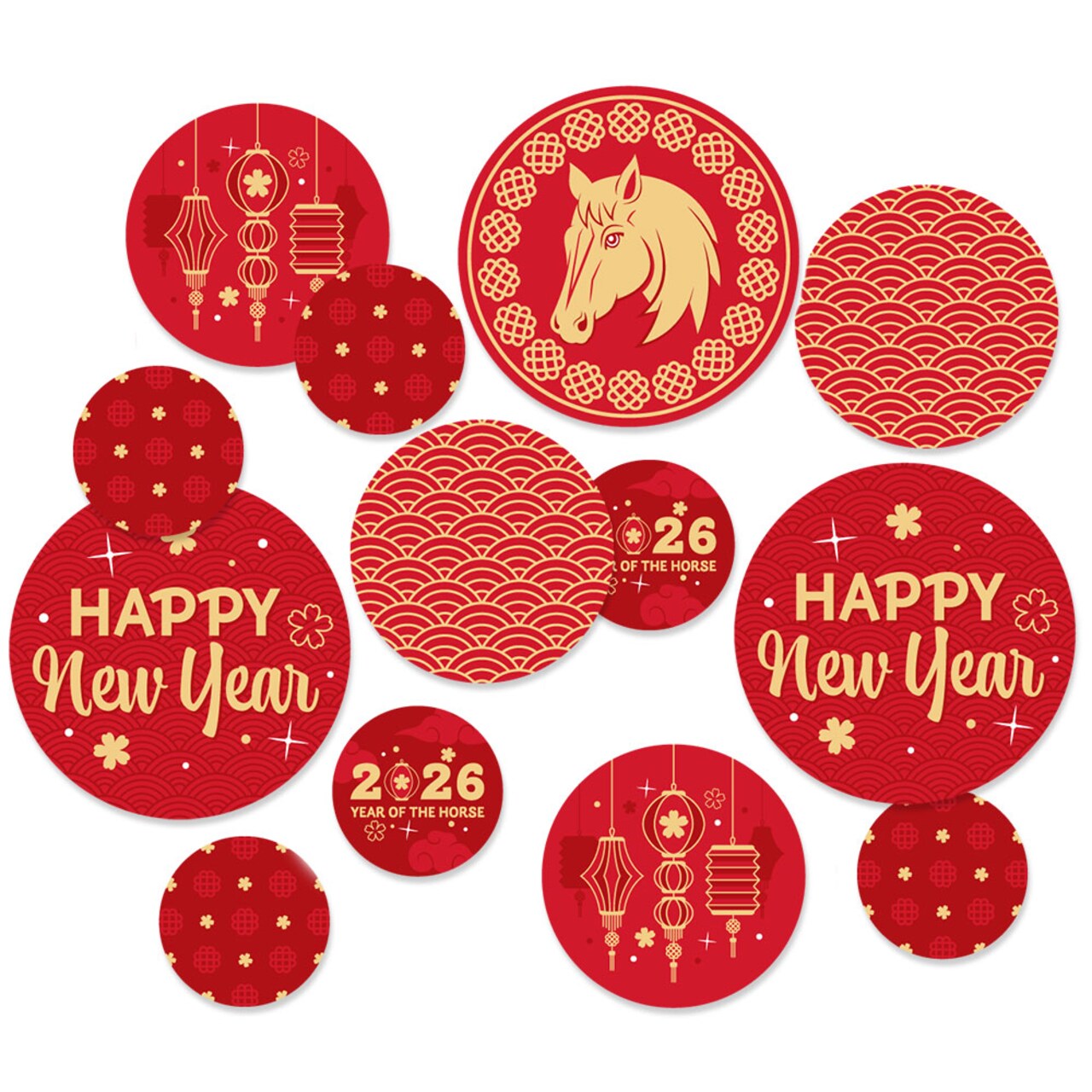 Big Dot of Happiness Lunar New Year - 2026 Year of the Horse Giant Circle Confetti - Party Decorations - Large Confetti 27 Count